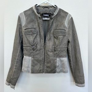 Daytrip Gray Faux Leather Moto Zip Up Jacket